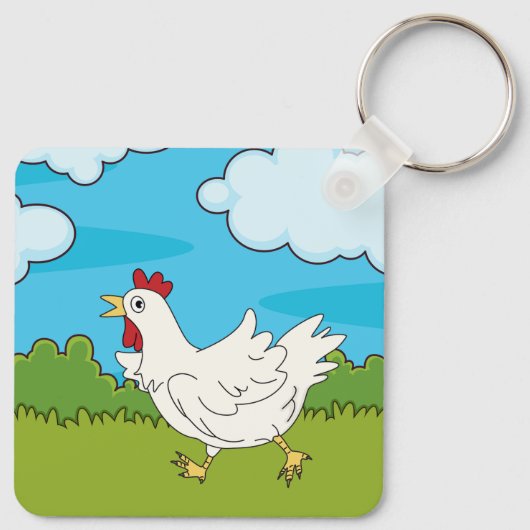 Kippen die in een Sleutelhanger op het veld lopen (Achterkant)