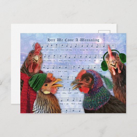Kippen die kerstkarolen zingen briefkaart (Voorkant / Achterkant)