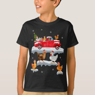 Kippen die met kerstbomen rijden Rood Tipkip T-shirt