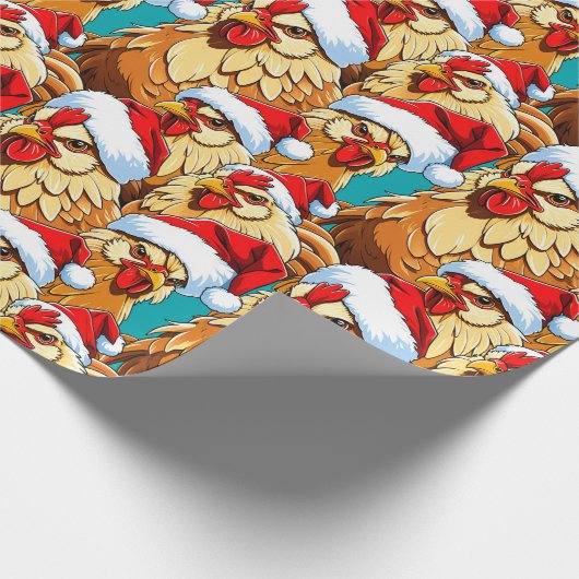 Kippen dragen Santa Claus Petten Cadeaupapier (Hoek)