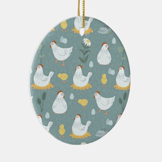 Kippen dromen in de Coop in Blauwgroen Keramisch Ornament (Rechts)