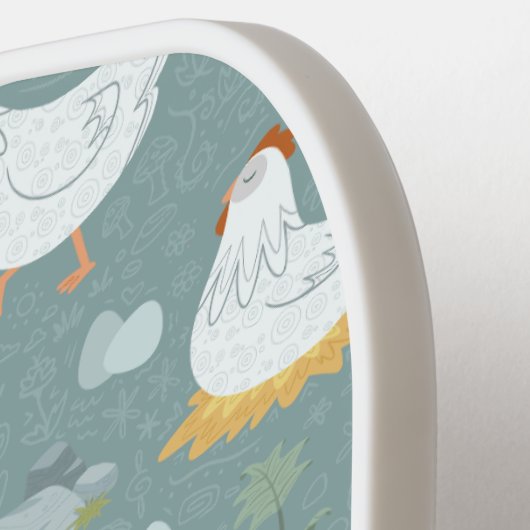 Kippen dromen in de Coop in Blauwgroen Pickleball Paddle (Links Detail)