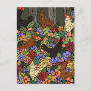 Kippen en bloemen briefkaart