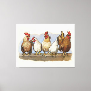 Kippen en hanen, Boerderij leven, Country Art Canvas Afdruk