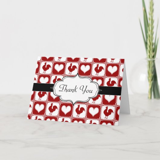 Kippen en harten Rooster Pattern Bedankkaart (Voorkant)