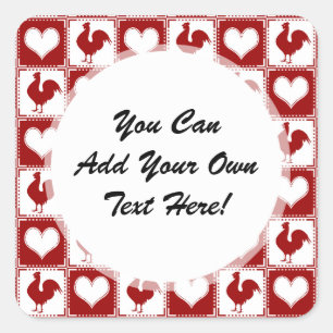 Kippen en harten Rooster Pattern Vierkante Sticker