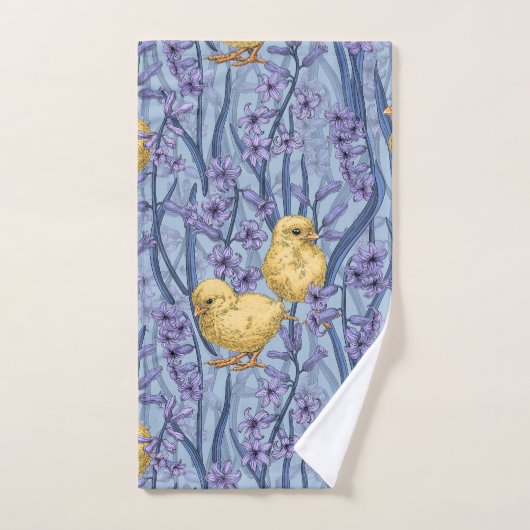 Kippen en hyacinten op hemelsblauw bad handdoek (Handdoek)