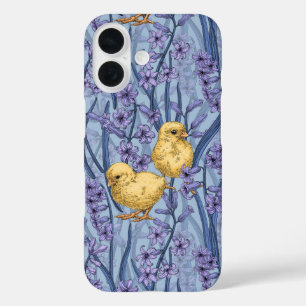 Kippen en hyacinten op hemelsblauw iPhone 16 hoesje