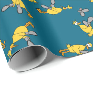 Kippen en kettingzagen Blauw Cadeaupapier