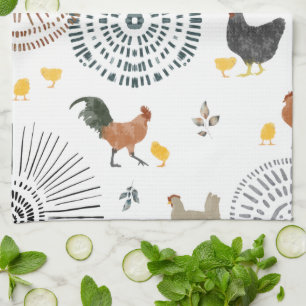 Kippen en kippen Boho Pattern Theedoek