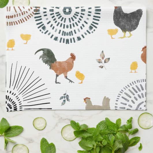 Kippen en kippen Boho Pattern Theedoek (Gevouwen)