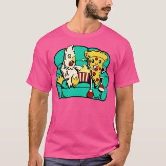 Kippen en pizza eten popcorn t-shirt