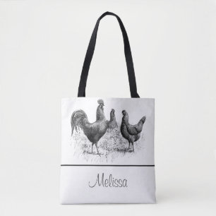  kippen en rooster   Gepersonaliseerd Draagtas