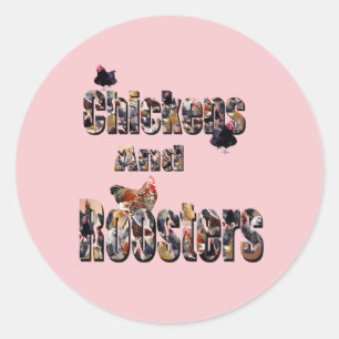 kippen en roosters, ronde sticker