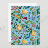 Kippen en wilde bloemen op baby blauw (Voorkant / Achterkant)