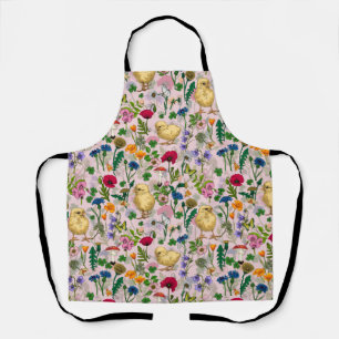 Kippen en wilde bloemen op katoenen snoep roze schort