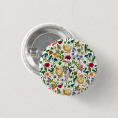 Kippen en wilde bloemen op wit ronde button 3,2 cm (Voorkant /achterkant)