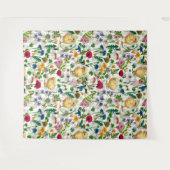 Kippen en wilde bloemen op wit wandkleed (Voorkant (horizontaal))