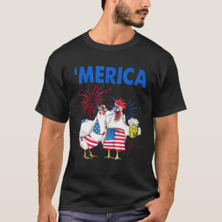 Kippen Familie Drinken Amerika Vlag Bier Gelukkig T-shirt