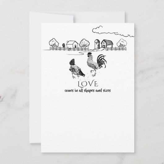 Kippen Haan, Hen | Zwart, Witte Boerderij Bruiloft Save The Date (Achterkant)