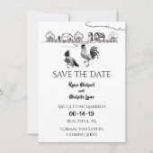 Kippen Haan, Hen | Zwart, Witte Boerderij Bruiloft Save The Date (Voorkant)