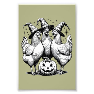 Kippen Heksen Grappig Halloween Vintage Heks  Foto Afdruk