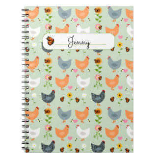 Kippen in de Bloemen Gepersonaliseerd Notitieboek