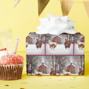 Kippen in de sneeuw cadeaupapier