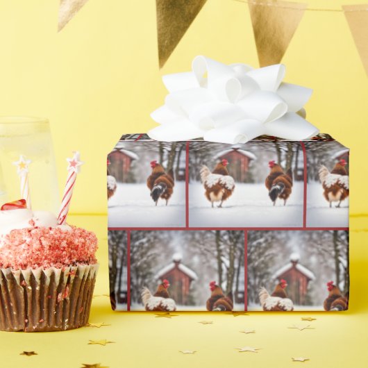 Kippen in de sneeuw cadeaupapier (Verjaardagsfeest)