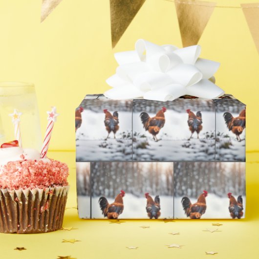 Kippen in de sneeuw cadeaupapier (Verjaardagsfeest)