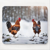 Kippen in de sneeuw muismat (Voorkant)