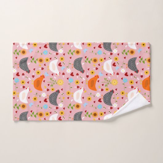 Kippen in de Vloertuinroze Bad Handdoek (Handdoek)