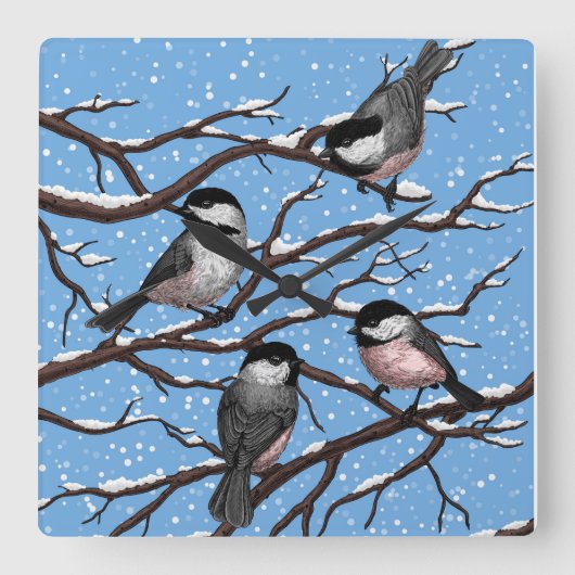 Kippen in de winter vierkante klok (Voorkant)