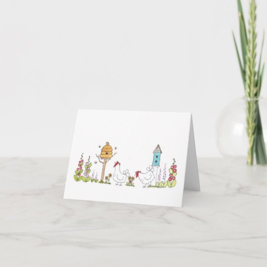 kippen in een landtuin notitiekaartje (Voorkant)