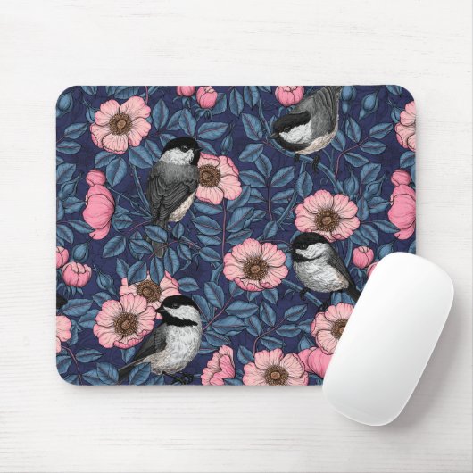 Kippen in het wild roos in roze en blauw muismat (Met muis)