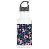 Kippen in het wild roos in roze en blauw waterfles (Voorkant)