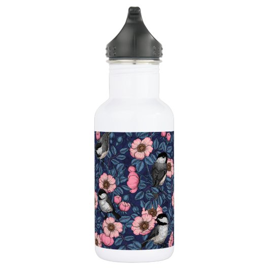 Kippen in het wild roos in roze en blauw waterfles (Rechts)