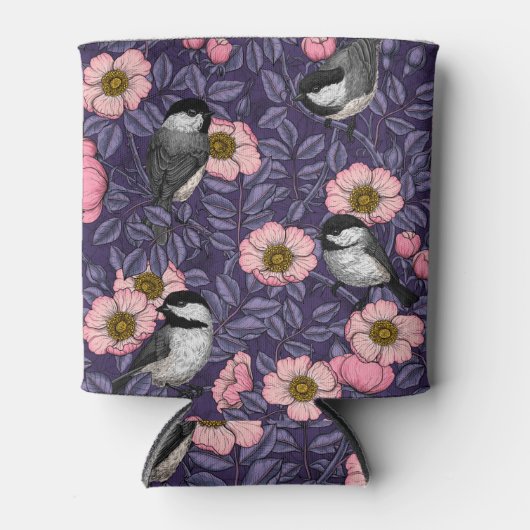 Kippen in het wild roos in roze en violet blikjeskoeler (Voorkant)