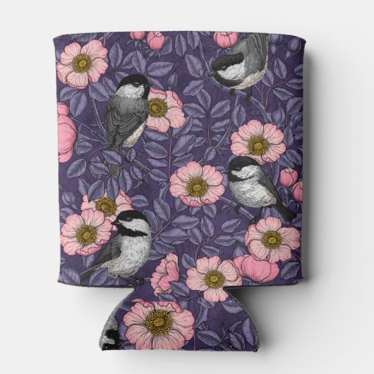 Kippen in het wild roos in roze en violet blikjeskoeler (Achterkant)