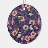 Kippen in het wild roos in roze en violet keramisch ornament (Links)