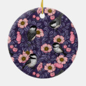 Kippen in het wild roos in roze en violet keramisch ornament (Achterkant)