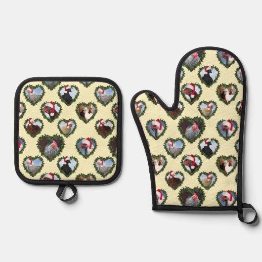 Kippen in Krans Hart Kerstmis Ovenwant & Pannenlap Set (Voorkant)