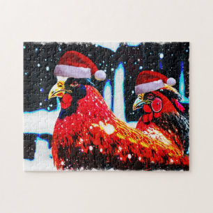 Kippen in Santa Hats Winter Art Puzzel