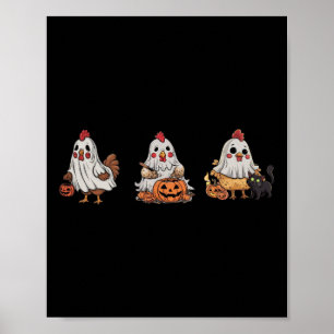 Kippen in spookkostuum Pumpkin Black Cat Hallow Poster