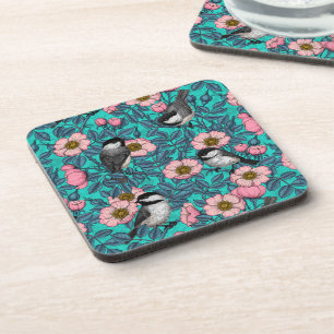 Kippen in vrij roos, roze en blauw bier onderzetter