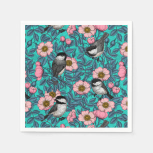 Kippen in vrij roos, roze en blauw servet