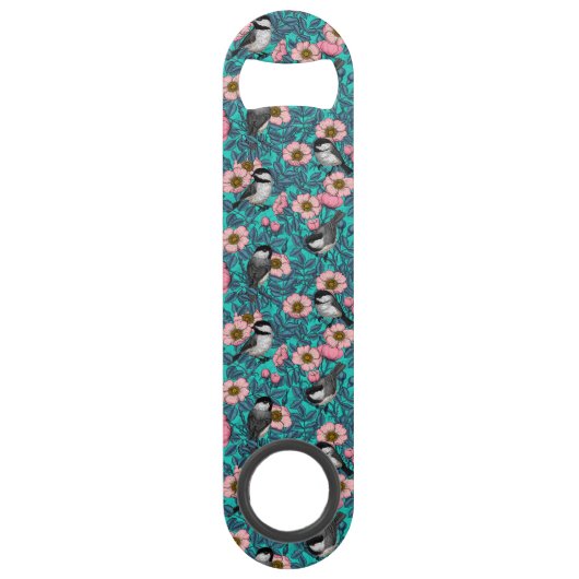 Kippen in vrij roos, roze en blauw speed flessenopener (Voorkant)