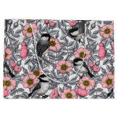 Kippen in vrij roos, roze en grijs groot cadeauzakje (Achterkant)