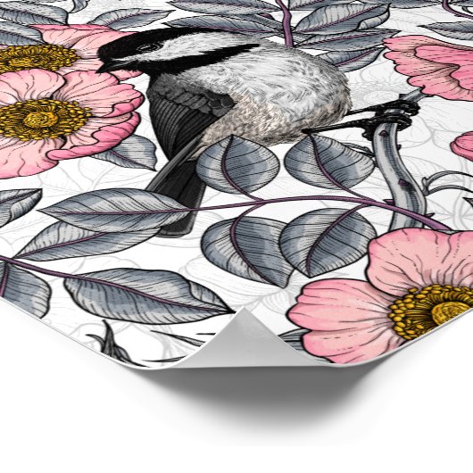 Kippen in vrij roos, roze en grijs poster (Hoek)