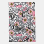 Kippen in vrij roos, roze en grijs theedoek (Verticaal)